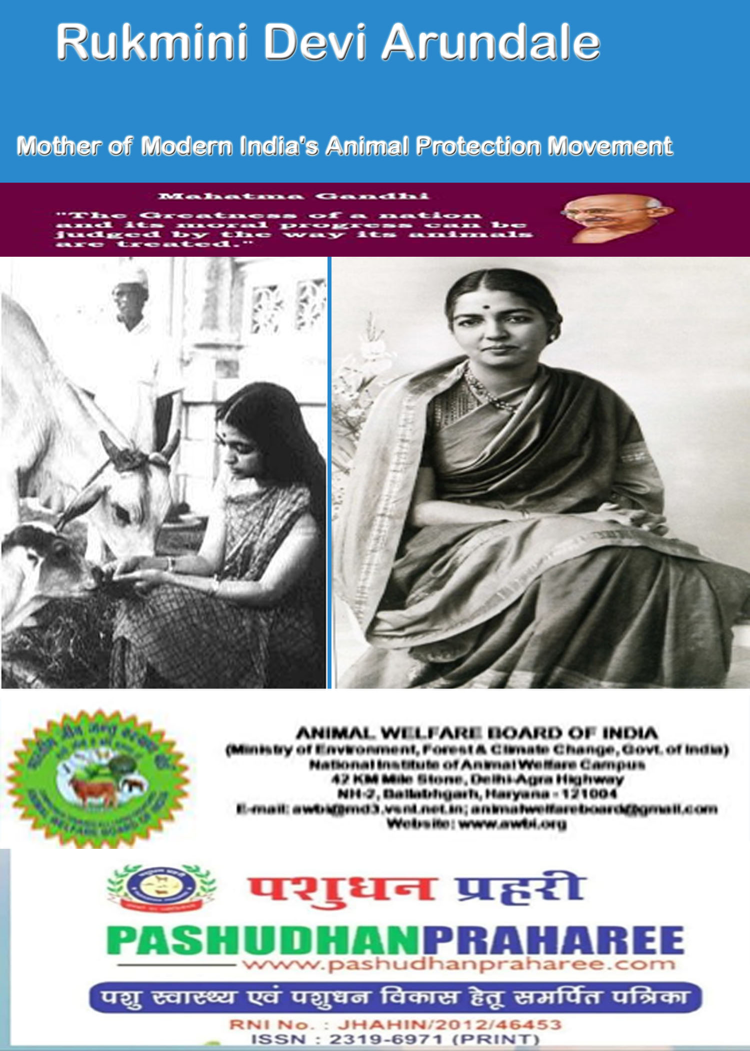 Rukmini Devi Arundale :Mother of Modern India's Animal Protection Movement – Pashudhan praharee Rukmini Devi Arundale :Mother of Modern India's Animal Protection Movement – Pashudhan praharee