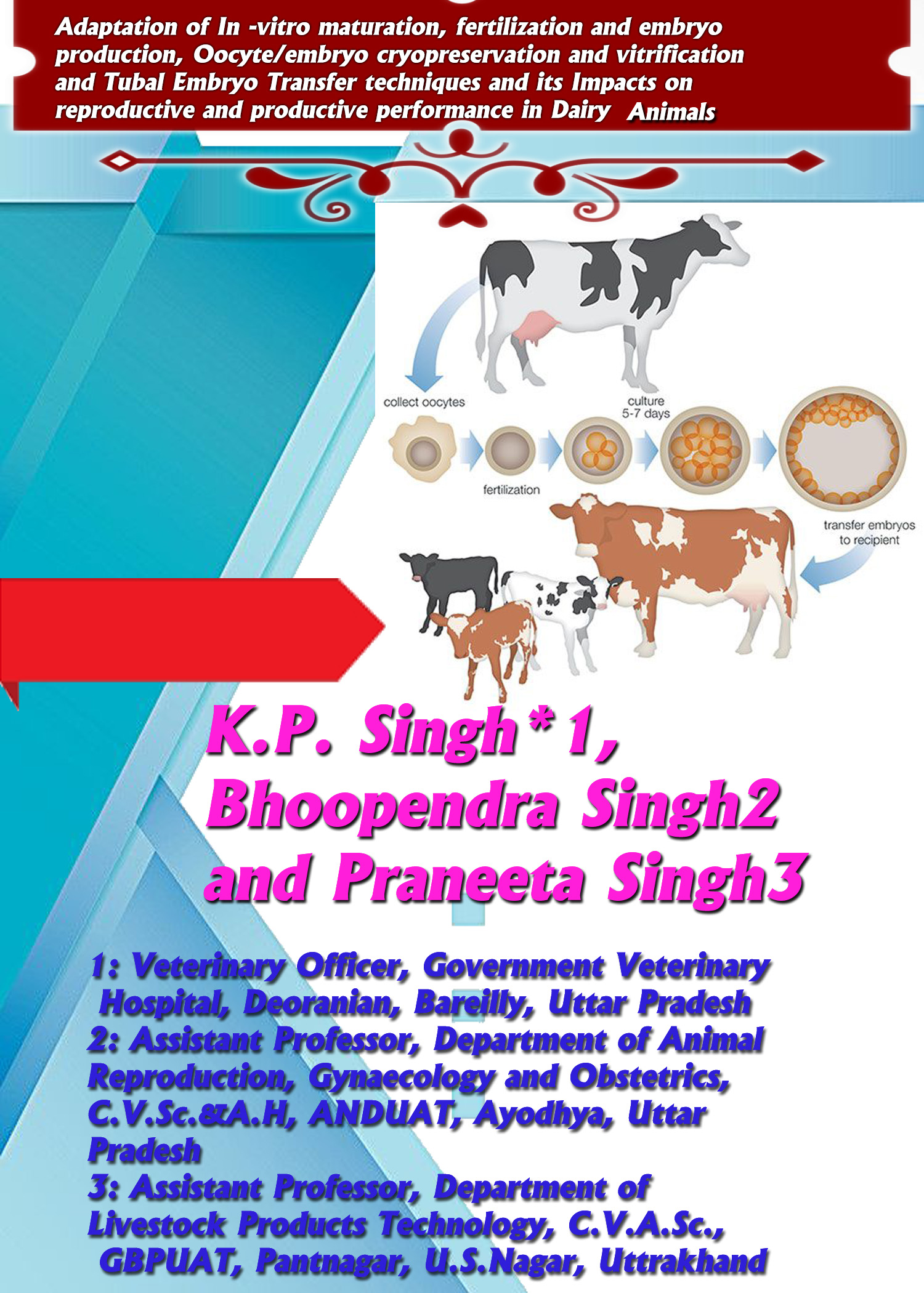 Adaptation of In -vitro maturation, fertilization and embryo production, Oocyte/embryo cryopreservation and vitrification and Tubal Embryo Transfer techniques and its Impacts on reproductive and productive performance in Dairy Animals – Pashudhan praharee Adaptation of In -vitro maturation, fertilization and embryo production, Oocyte/embryo cryopreservation and vitrification and Tubal Embryo Transfer techniques and its Impacts on reproductive and productive performance in Dairy Animals – Pashudhan praharee