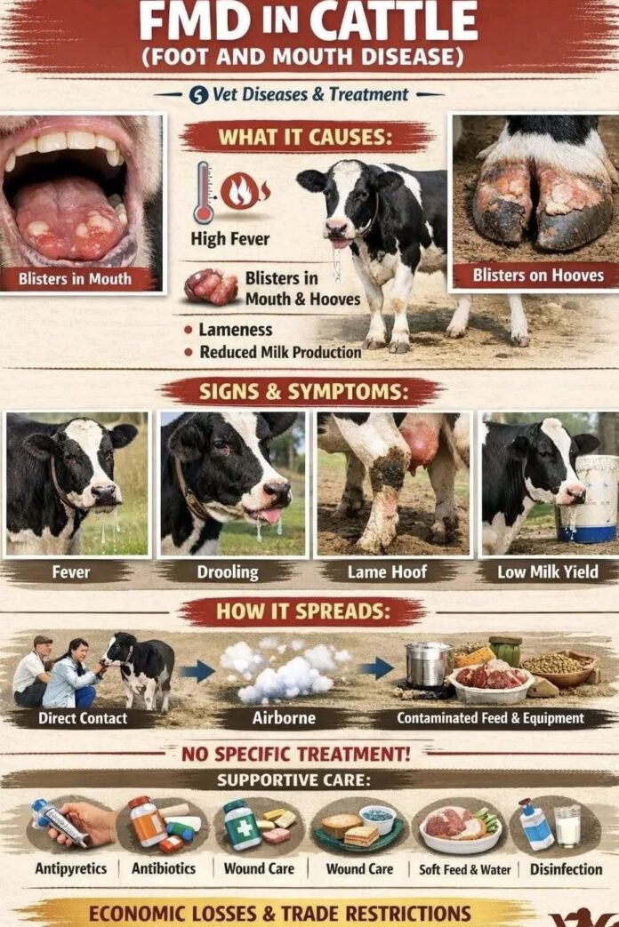 Foot and Mouth Disease (FMD) in Dairy Animals – Symptoms, Effects, Treatment and Prevention